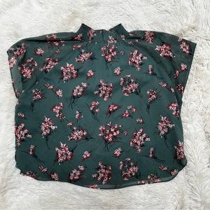 Madewell smock neck green floral cap sleeve boxy blouse